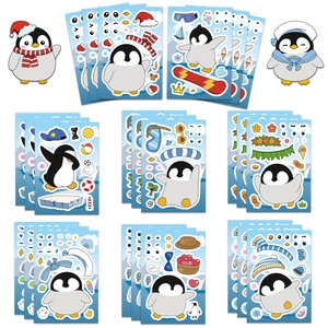DIY Cartoon Penguin Face Change Puzzle Stickers For Kids Educational Stationery Decorative Mix And Match Animals Stickers