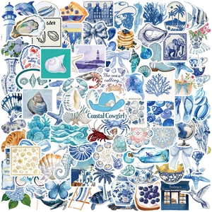 Autocollants Coastal Cowgirl Bleu Esthétique Imperméable PVC Décalcomanies pour Gourde Ordinateur Téléphone Scrapbooking DIY Décor