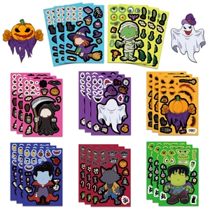 Σετ 8 αυτοκόλλητα παζλ DIY για το Halloween με πρόσωπα φαντασμάτων και νεκροκεφαλών