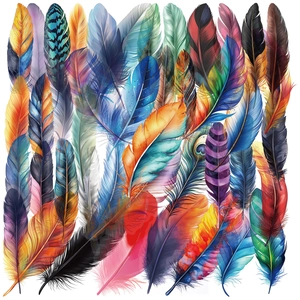 50Pcs Artistic Feather PET Stickers Waterproof Transparent Decorative Decals For DIY Scrapbooking Journaling Phone Case Suitcase Art Supplies
