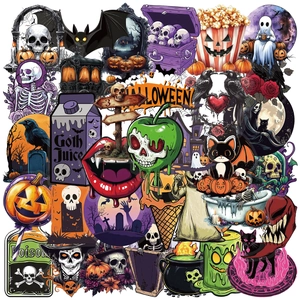 50 τμχ αυτοκόλλητα Halloween PET με κολοκύθες νεκροκεφαλές και γοτθική διακόσμηση