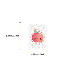 Detailed size chart showing a cute red apple candy sticker measuring 5.44cm by 4.39cm
