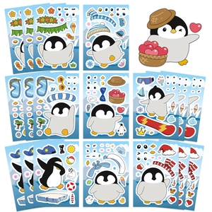 8 pack DIY cartoon penguin puzzle stickers for kids early education and creative play