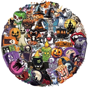 Σετ 50 διάφανων αυτοκόλλητων Halloween με κολοκύθα, φάντασμα και νυχτερίδα για λάπτοπ