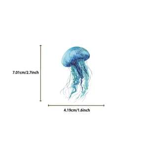Detailed dimension guide for watercolor jellyfish PET sticker showing size in centimeters