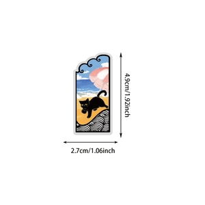Cute black cat beach stickers with wave patterns, decorative PET decals for journals