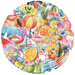 50 pieces of waterproof transparent PET summer beach watercolor cartoon stickers set