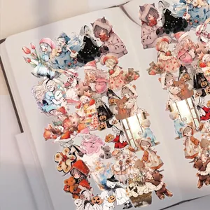 Set of 50 healing watercolor fairytale PET stickers for DIY scrapbooks and journals