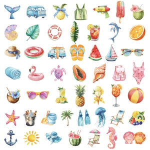 Detailed collection of 50 watercolor summer sea PET stickers for DIY scrapbooks and decor