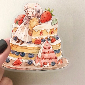 50pcs healing watercolor fairytale stickers featuring cute girl on strawberry cake