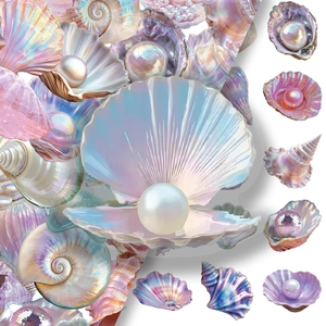 Dreamy iridescent shell and pearl PET stickers for DIY scrapbooking and artistic crafts