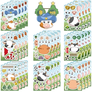 Adesivi Fai-da-te Mucca Cartone Animato Puzzle Cambia Faccia per Bambini Adesivi in ​​PVC Impermeabili Educativi Precoci Animali della Fattoria