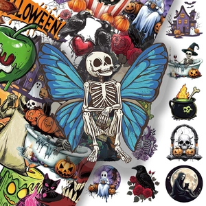 50 γοτθικά αυτοκόλλητα Halloween PET με κολοκύθα, κρανίο και φάντασμα για χειροτεχνίες