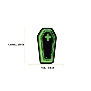 Neon Halloween coffin sticker size guide with dimensions of 7.37cm height and 4cm width