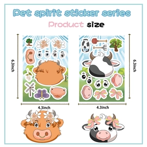 Adesivi per bambini fai-da-te fattoria, decalcomanie puzzle impermeabili faccia mucca