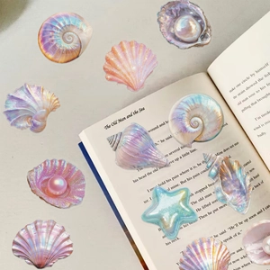 50 pieces iridescent PET shell and starfish stickers for DIY scrapbooking and planners