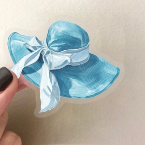 50 Pcs colorful summer PET stickers for DIY decoration featuring a blue watercolor sun hat