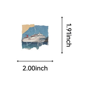 Waterproof vintage cruise ship sticker detail with 2.00x1.91 inch size measurements