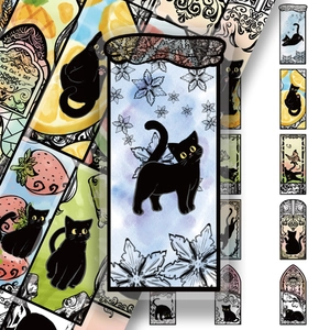 Cute black cat PET stickers set with diverse artistic themes for DIY scrapbooking