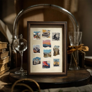 Framed set of 50 vintage torn photo PET stickers for DIY scrapbooking and journal decor