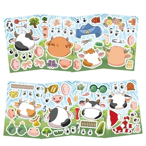 Set da 8 fogli adesivi mucca cartoon fai-da-te per bambini gioco creativo animali fattoria