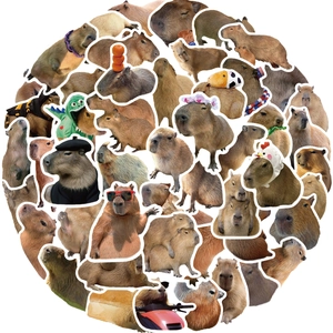 Set of 50 realistic capybara stickers with cute costumes and waterproof vinyl finish