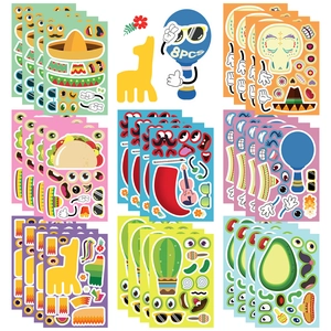Mexican Fiesta DIY Stickers For Kids Face Change Puzzle Decals Cartoon PVC Printed Party Favor Educational Craft Sticker