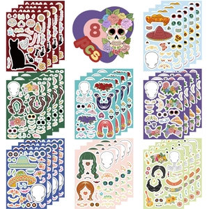 Mexican Day Of The Dead Halloween DIY Face Stickers Colorful Sugar Skull Flower Patterns Party Decoration Festive Stickers