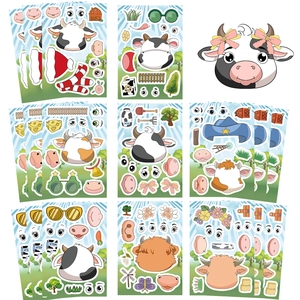 Set di adesivi fai-da-te vitello della fattoria per bambini con animali cartoon