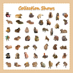 Collection of 49 unique capybara stickers featuring diverse cute outfits and fun creative poses
