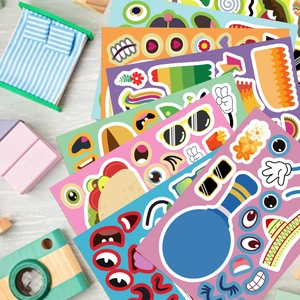 Detail of 8 packs DIY Mexican Fiesta stickers with funny face features and food themes