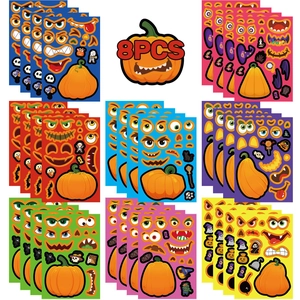 Halloween Pumpkin Emoji DIY Stickers PVC Matte Print Face Decoration For Children Party Halloween Favor Sticker