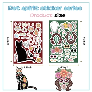 8 stuks Dag van de Doden kattenstickers voor Halloween DIY decoratie 4,3x6,3 inch