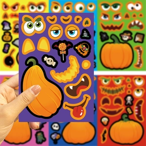 8 pack Halloween pumpkin face DIY stickers with spooky expressions for party decorations