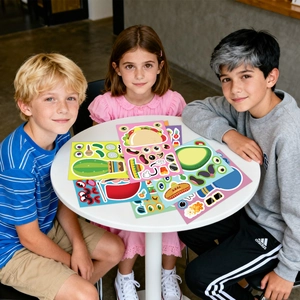 8 Pack Mexican Fiesta puzzle stickers for kids, featuring DIY taco and cactus face matching