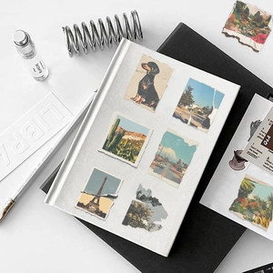 Vintage torn photo PET stickers with retro city and dog patterns for DIY scrapbooking