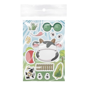 Set di adesivi puzzle mucca cartone animato con espressioni DIY in busta trasparente