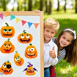 Halloween pumpkin expression stickers set for kids DIY party activities on white stand