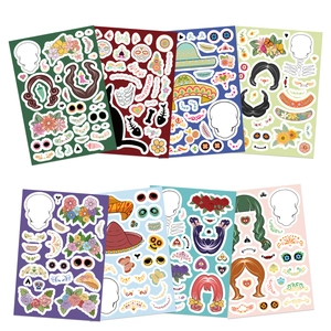 8 stuks DIY Dag van de Doden stickers voor kinderen met schedels en bloemen decoratie