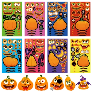 Halloween DIY pumpkin face sticker set with eight colorful sheets for creative crafts