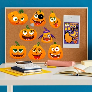 Halloween pumpkin stickers set for DIY crafts featuring pirate and witch expressions