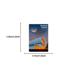 Detailed view of Baku City Carpet Museum sticker showing dimensions 5.78cm by 4.14cm