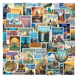 Vintage World Landmark Travel Stickers Waterproof PVC Decals For Laptop Suitcase Scrapbooking Journal Decoration Adults Students