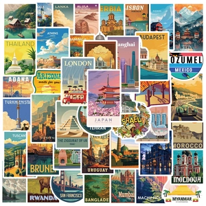 50 autocollants de voyage rétro avec monuments mondiaux pour ordinateurs et bagages