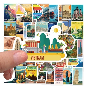 Set of 100 vintage travel landmark stickers for DIY luggage and laptops with global designs