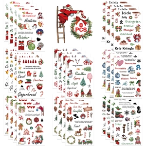 Christmas Journal Stickers PVC Waterproof Cartoon Santa Claus Elk Reindeer Snowman DIY Decorative Decals Kids Students