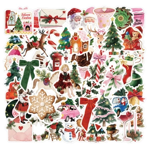 Pegatinas Estéticas de Navidad de PVC para Portátil Scrapbook DIY Decoración de Fiesta Navideña Impermeable Papá Noel Reno