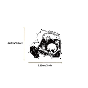Gothic cartoon zombie food stickers featuring skulls and crossbones in tea bag style