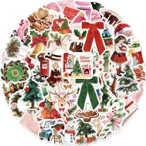 Pack de 50 pegatinas de Navidad vintage para scrapbooking y decoración de regalos