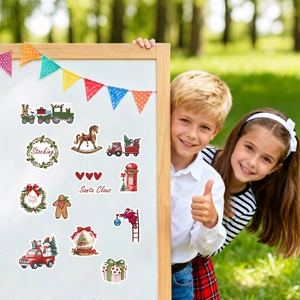 Set of 8 waterproof PVC Christmas stickers featuring Santa, reindeer and gingerbread man